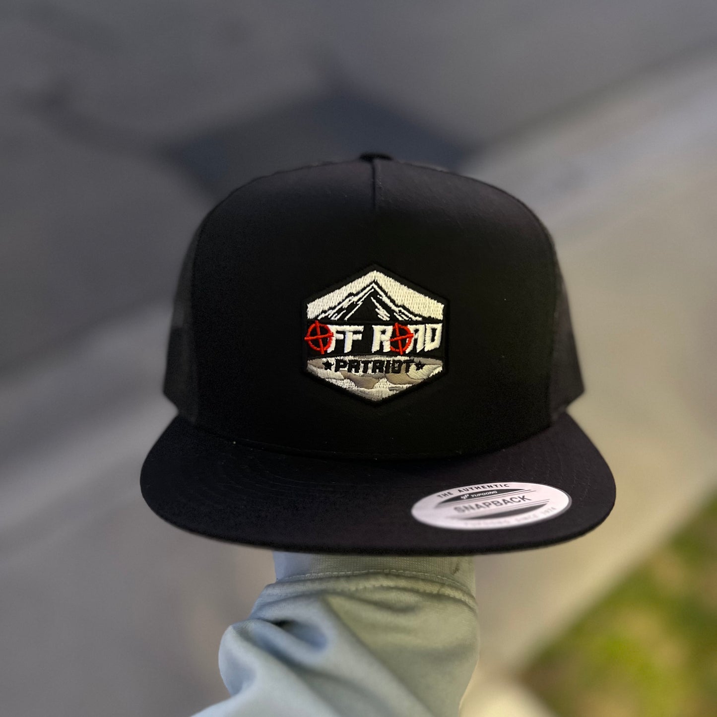 Black/Black Flatbill SnapBack with Camo Logo
